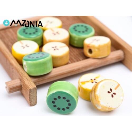 5/10/15pcs 16mm Green Round Kiwi Fruit Print Ceramic Beads Loose Beads For Jewelry Diy Making Bracelet Necklace Accessories