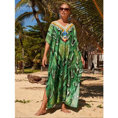 2021 Retro Printed Morrocan Kaftan Plus Size Indie Folk V-neck Batwing Sleeve Side Split Summer Dress For Women Clothing Q1230