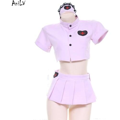 AniLV Student Girl Pink Nurse Uniform Costume Cosplay Anime Lolita Swimwear Pool Party Role Play