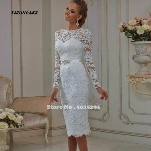 Vintage Lace Long Sleeves Short Wedding Dresses 2020 for Women Vestido De Noiva Bridal Robe Mariage Corto Online Shop Undefined