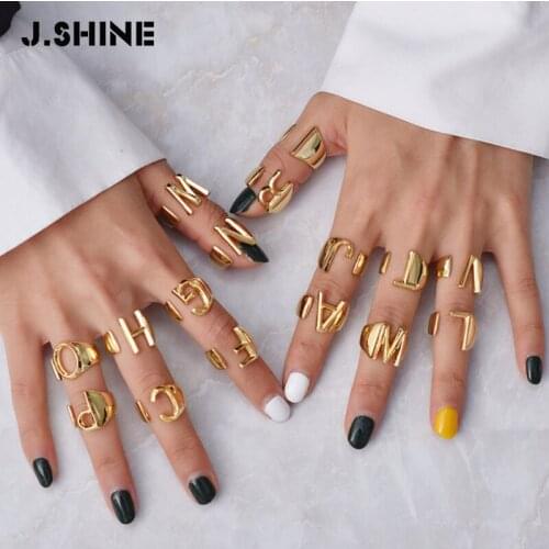 JShine A-Z Alphabet Rings for Women Three Colors Metal Adjustable Opening Ring Initials Name Letter Statement Lady Finger Ring
