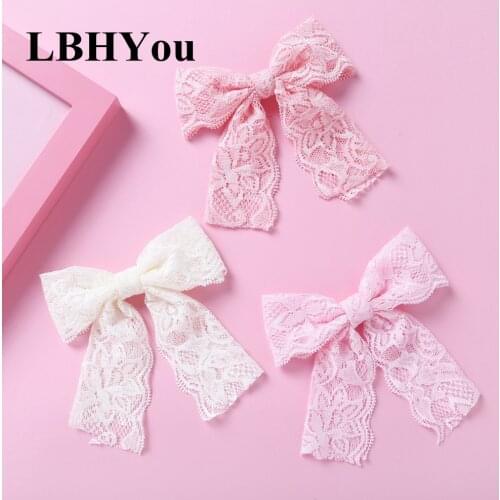20pcs School Girls Knot Bows Lace Handtie Hair Clips Princess Girls Bows Hairpins Soild Colors Knot Hair Accessories