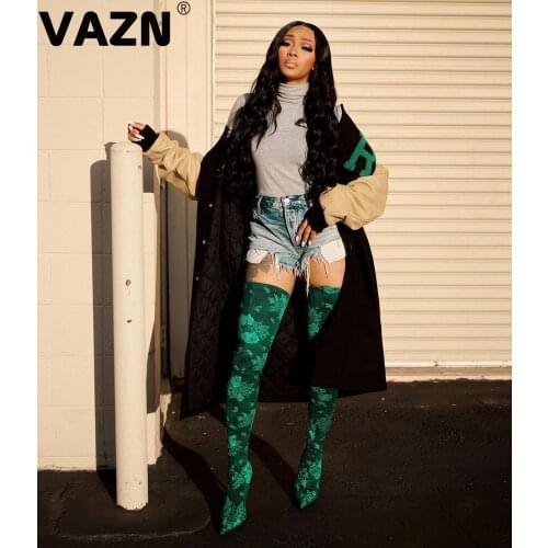 VAZN 2020 Autumn Winter High-end Patchwork Young Daily Free Sexy Elegant Style Full Sleeve Women Slim X-Long Outwears