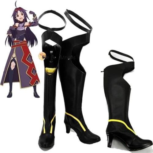 Anime Game Sword Art Online ALfheim Online SAO ALO Konno Yuuki Mothers Rosario Black Shoes Cosplay Boots Custom-made Any Size