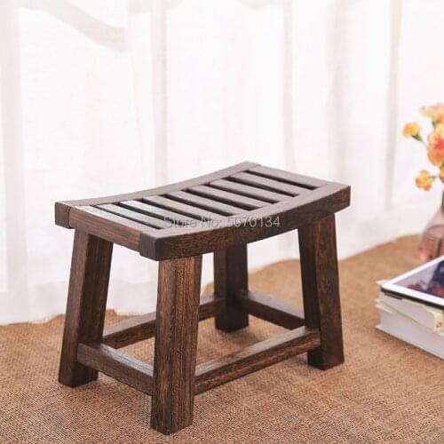 Antique Paulownia Wooden Stool Rectangle Shaped Low Stool Asian Traditional Furniture Living Room Portable