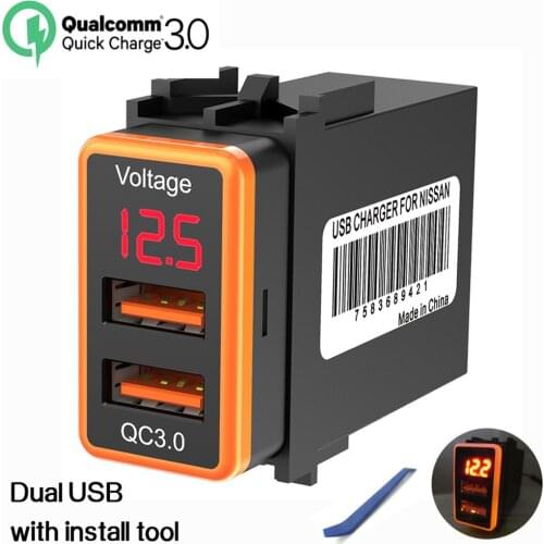 Chelink 12V Dual USB Car Charger QC3.0 LED Voltmeter Power Adapter With Digital Voltage Display For Nissan