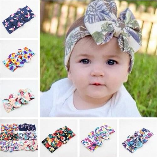 Baby Cotton Bows Headdress Printed Bowknot Hairband Elastic Wide Turban Photography Props Festival Decoration Kids Gifts