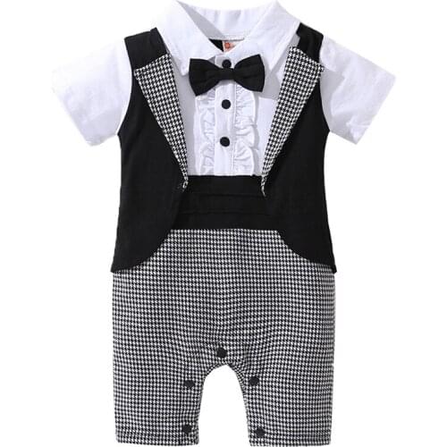Baby Gentleman Boy Tie Tuxedo dress suit Summer Cartoon Shirt toddler boy clothes christmas outfit boy party dress kids clothes