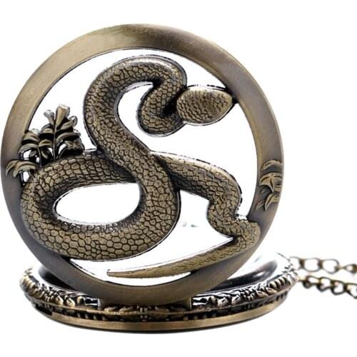 New Vintage Snake Hollow Round Quartz Pocket Watch Men Women Pendant With Necklace Chain Clock Accessory Retro Fob