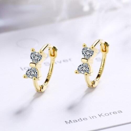 KOFSAC New Cute Girl Earring 925 Sterling Silver Party Jewelry Sweet Crystal CZ Bow-knot Gold Earring Women Birthday Accessories