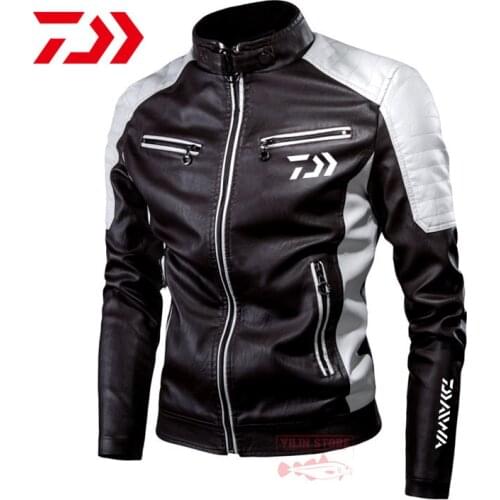 DAIWA Fishing Clothes Autumn Winter Outdoor Cycling Sport Fishing Jacket Mens Casual Stand-up Collar and Leather Sleeve Jacket