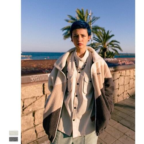 Vintage Polar Fleece Men Jackets Zipper Oversized Patchwork Winter Warm Vintage Coat Streetwear Hip Hop Harajuku Varsity Jacket