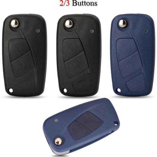 Kutery Folding Remote Car Key Shell For FIAT Iveco Punto Ducato Stilo Panda 2/3 Buttons Black/Blue Case Cover With Uncut Blank