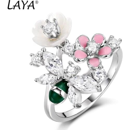 Laya 925 Sterling Silver Summer Hot Style Jewelry High Quality Zircon Natural Shell Flower Butterfly Enamel Ring For Women