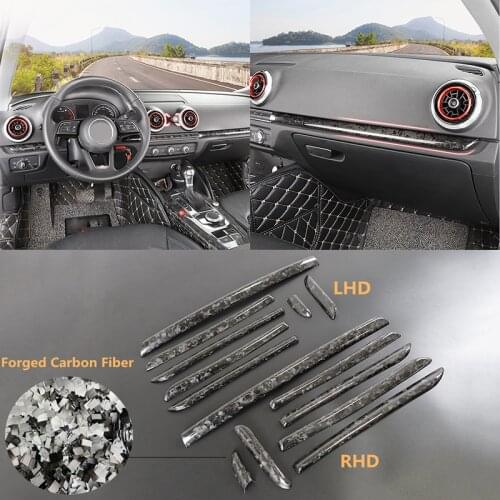 7pcs RHD Real Forged Carbon Fiber Car Interior Moldings Console Gear Shift Panel and Side Strip Cover Trim For Audi A3 8V S3 RS3