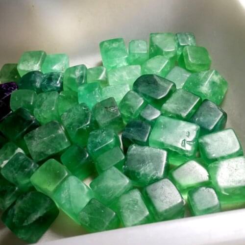 2-4cm Natural Green Fluorite Cube Healing Fluorite Tumbled Stone Natural Rock Quartz Polished Bead Chakra Fountain Garden DIY