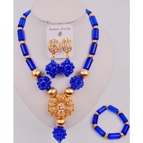 Newest Blue Crystal African Jewelry Set Nigerian Wedding Beads Necklace Sets SZ-Q1-1