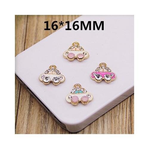 Newest 50PCS Rhinestone Crystal Cute Car Shape Alloy Gold Tone Enamel Jewelry Pendant Charms for DIY Bracelet Necklace Keyring