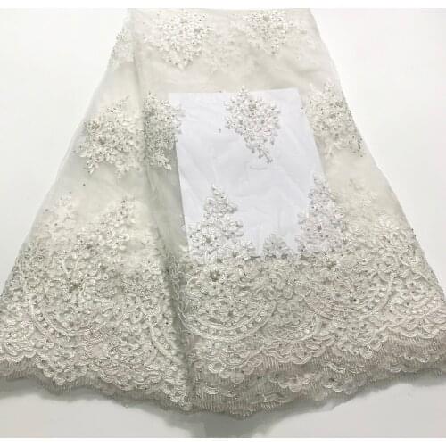 Off White African Lace Fabrics 2021 High Quality Stones French Lace Fabrics Nigerian Tulle Lace Fabrics For Wedding Dress M3342