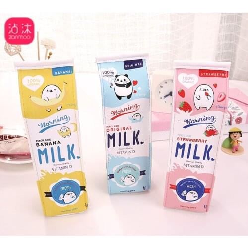Creative Cartoon Cute Milk Pencil Bag Large Capacity Korean Style Kawaii Pen Pencil Case for Children Kids Gift School Supplies