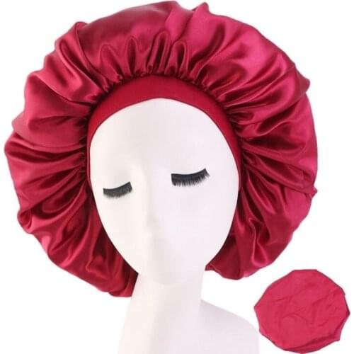 Adjust 38cm Large Bonnet Elastic Band Print Satin Silky Hair Caps Sleep Caps Premium For Women Jewelry Head Wrap
