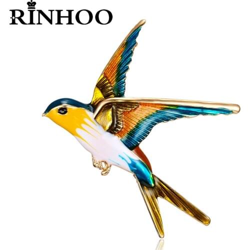 Rinhoo Enamel Flying Birds Brooch Pins For Women Animal Pigeon Cute Vivid Rhinestone Bird Broche Badge Wedding Jewelry Gifts