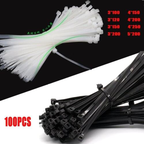 Self-locking plastic nylon tie 100 PCS black 5X300cable tie fastening ring3X200 cable tie zip wraps strap nylon cable tie set
