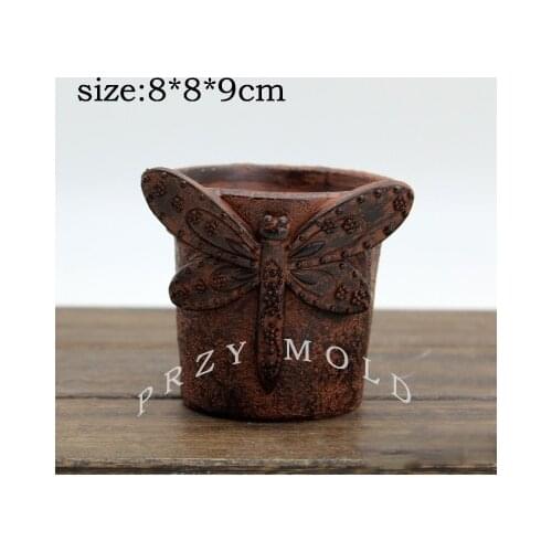 Silicone Mold Retro Dragonfly Multi-meat Flowerpot House Garden Decorations Cement Clay Mould Silica Gel Silicone Rubber PRZY