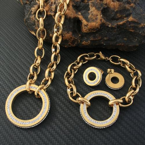 High Quality Stainless Steel Jewelry Set Necklace Bracelet And Stud Earrings For Fashion Women Party Gift SBJEAYEG