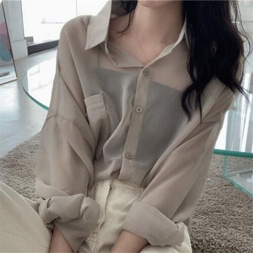 Shirt Womens Retro Sun Protection Shirt Womens Long-Sleeved Chiffon Shirt Summer New Ins Trendy Thin Coat Top