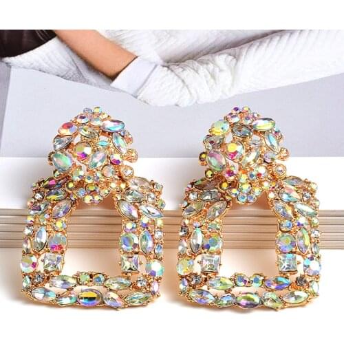 New Arrival Colorful Crystals Square Metal Drop Earrings High-Quality Fashion Rhinestone Jewelry Accessories For Women Wholesale