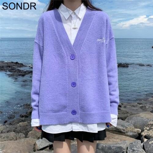 Spring Autumn Cardigan Sweater WomenS Outerwear Japanese Long Sleeve Knit Jacket Casual Loose Black White Sweater Coat Female