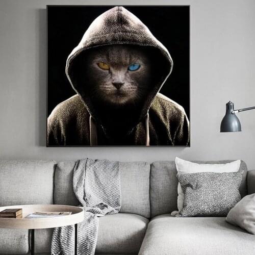 Animal Painting HD Black Cool Cat Modern Abstract Art Painting Prints Canvas Poster Wall Picture Hoom Decor for Living Room