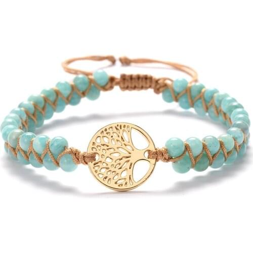 Life Tree Bracelets Amazonite Stones Handmade Double Layers Beaded Couple Spiritual Jewelry