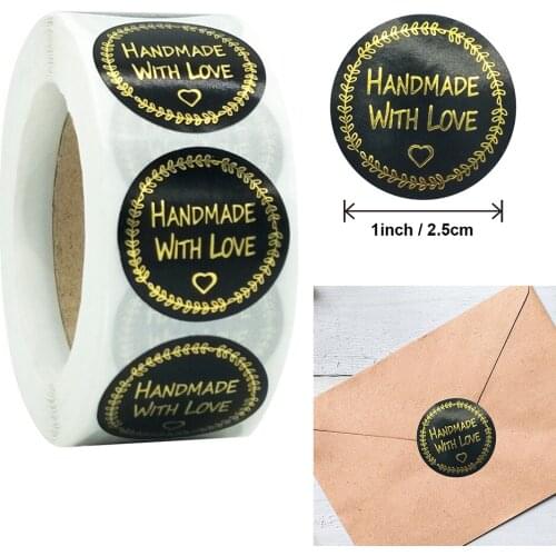 500pcs Gold Foil Handmade Thank You Stickers 2.5cm Wedding Party Gift Business Packaging Baking Sealing Decoration Label