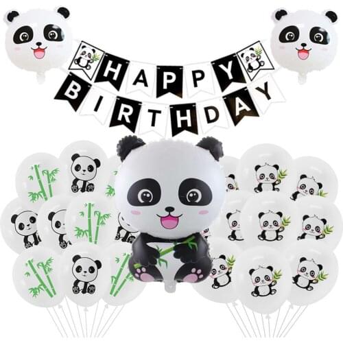 1set Panda Cartoon Animal Jungle Foil Balloon Happy Birthday Party Decoration Kids Toy Black White Latex Balloons Helium Ball
