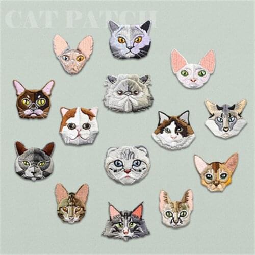 Ursmar Embroidery Cat Patch Iron on Patches for Clothing Jeans Bags Patchwork Sewing Applique Cute Animal Parches DIY Stickers