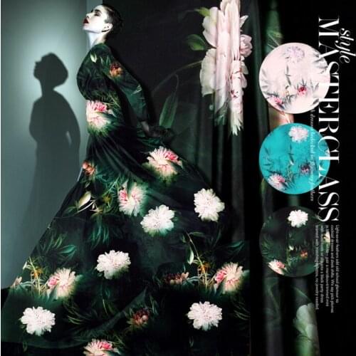 118cm wide 19mm 93% silk & 7% spandex floral stretch silk satin fabric for dress shirt clothes cheongsam 3colors available D569