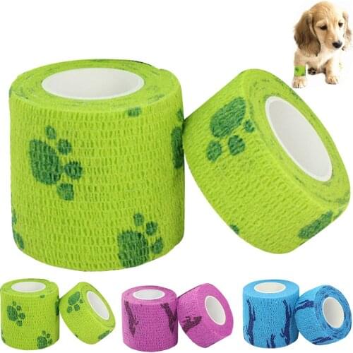 2 Rolls Cute Printed Non-Woven Self-Adhesive Bandage Pet Vet Wrap High Elastic Self Adhesive Wrap Cohesive Bandage For Cat Dog