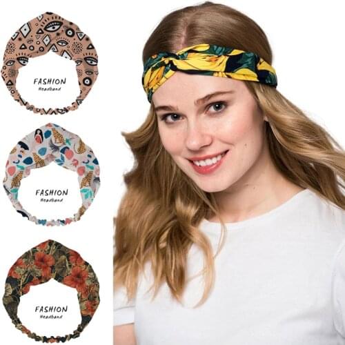 2021 Summer Women Hair Accessories Bandanas Headbands Tribal in Peach Print Turban HairBands Head Wrap Women HairBand Scrunchies