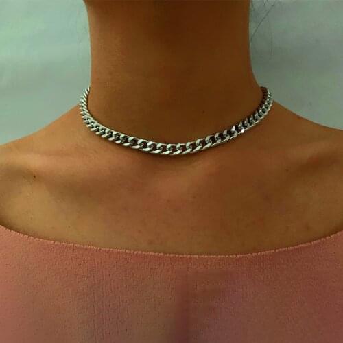 2021Fashion Gold Color Punk Round Circle Thick Chain Choker Necklace Collar Statement Necklace Clavicle for Women Party Jewelry