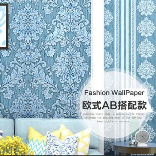 European Style 3D Three-dimensional Big Flower Stripe Thick Non-woven Wallpaper Home Bedroom Living Room Decoration Wallpaper