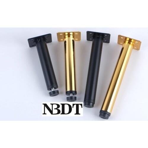 4Pcs Matte Black Titanium Gold Dia.25mm Round Slim Furniture Cabinet Leg With Leveling Feet