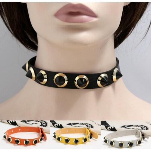 70% Dropshipping!!Fashion womens nail rivet faux leather collar necklace collar punk style