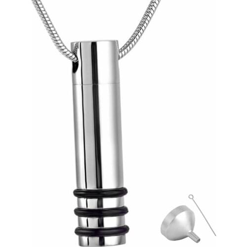 8067 Cylinder Urn Stainless Steel Memorial Jewelry Three Apron Cremation Ash Necklace Pendant