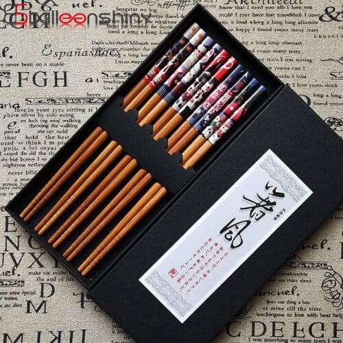 BalleenShiny Bamboo 5 Pairs Chopsticks Non-slip Design Gift Set Japanese Style Household Kitchen Portable Cute Tableware