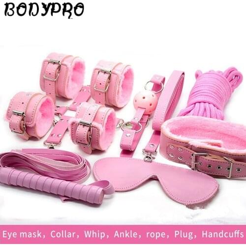 Omysky Pink Queen SM Bondage Gear 7pcs/set Sex Bondage Leather Handcuffs Whip Rope Adult Sex Products Fro Couples Safe use