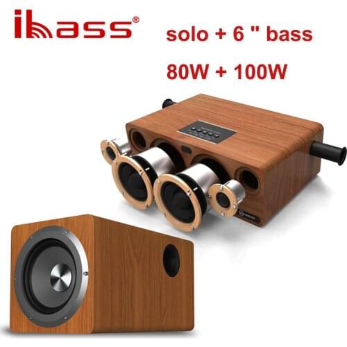 BASS Solo Wooden Bluetooth Speaker 6 Inch Subwoofer High Power 180W RMS Coaxial Audio Non Destructive Loudspeaker Outdoor