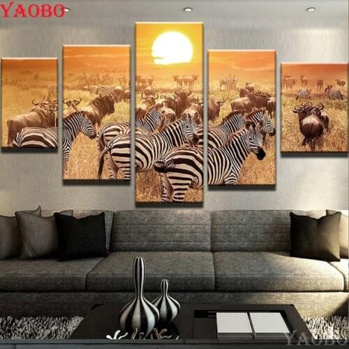 DIY 5D Diamond Painting cross stitch 5pcs Animal Zebra Sunrise View Diamond Embroidery Diamond Mosaic Crafts Needlework