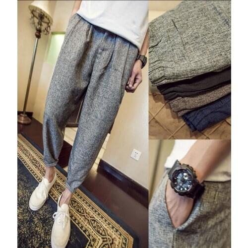 Hot 2020 New Casual Plus Size Mens Trousers Fluid All-match Linen Harem Pants Middlelowlevel Downshift Pants 9 Capris Costumes